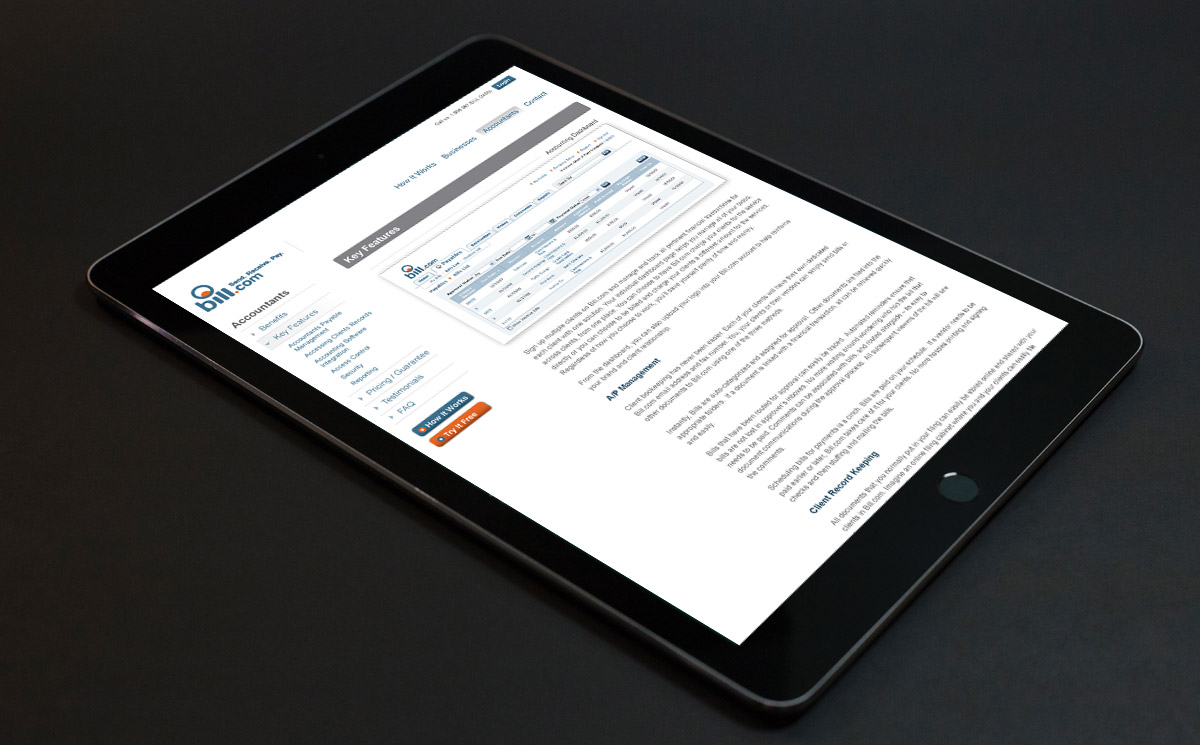 third screenshot of the internal page of the Bill.com website