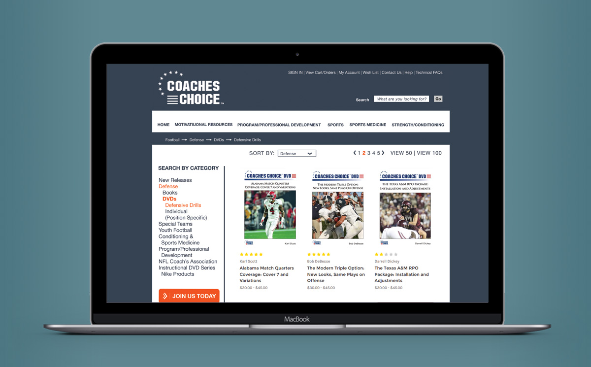 second screenshot of the internal page of the Coaches Choice company website