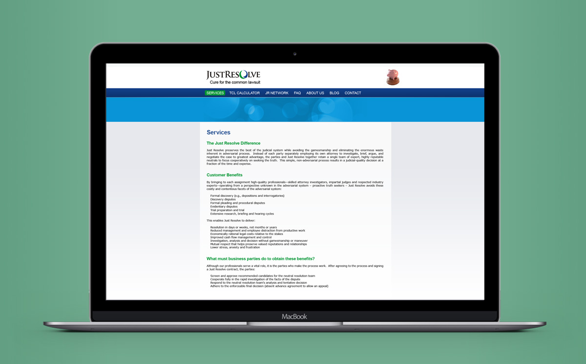 first screenshot of the internal page of the JustResolve.com