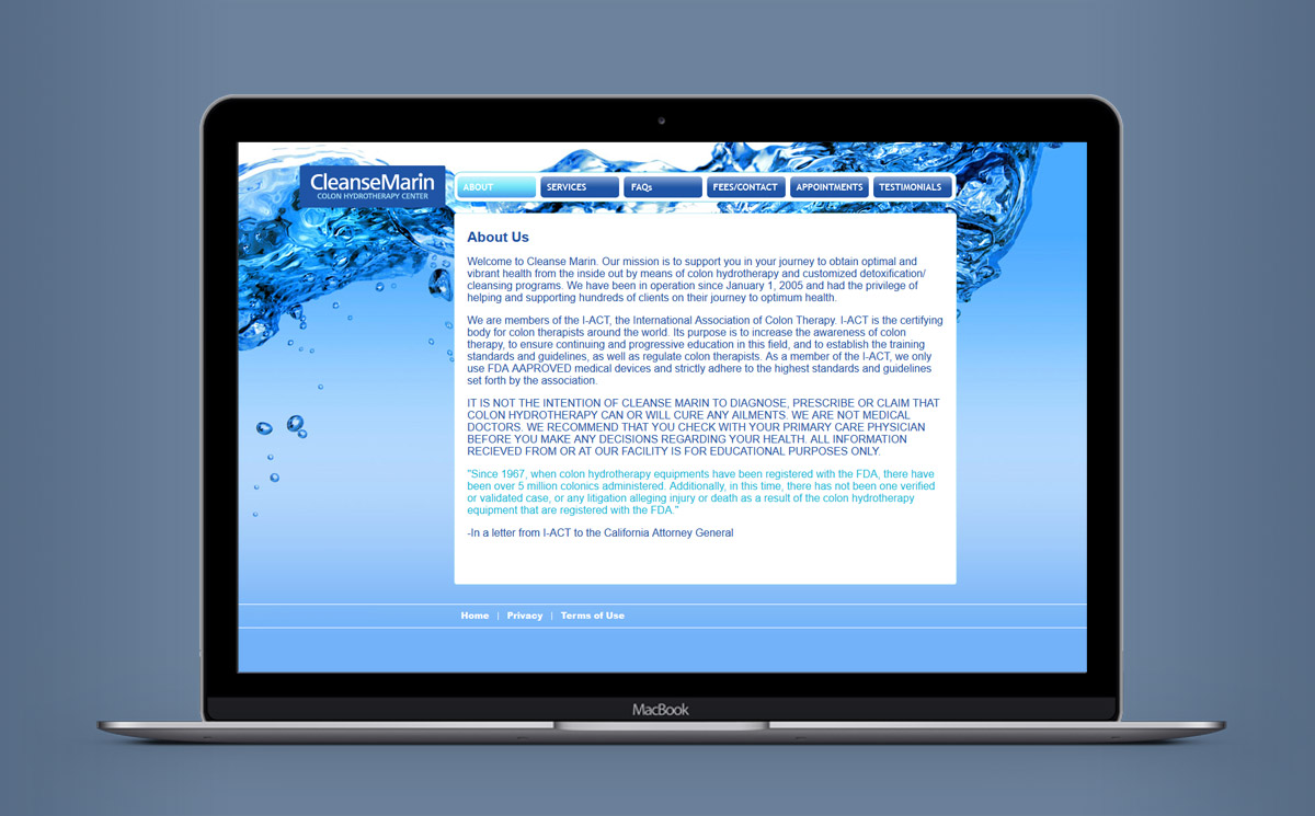  screenshot of the internal page of the CleanseMarin company