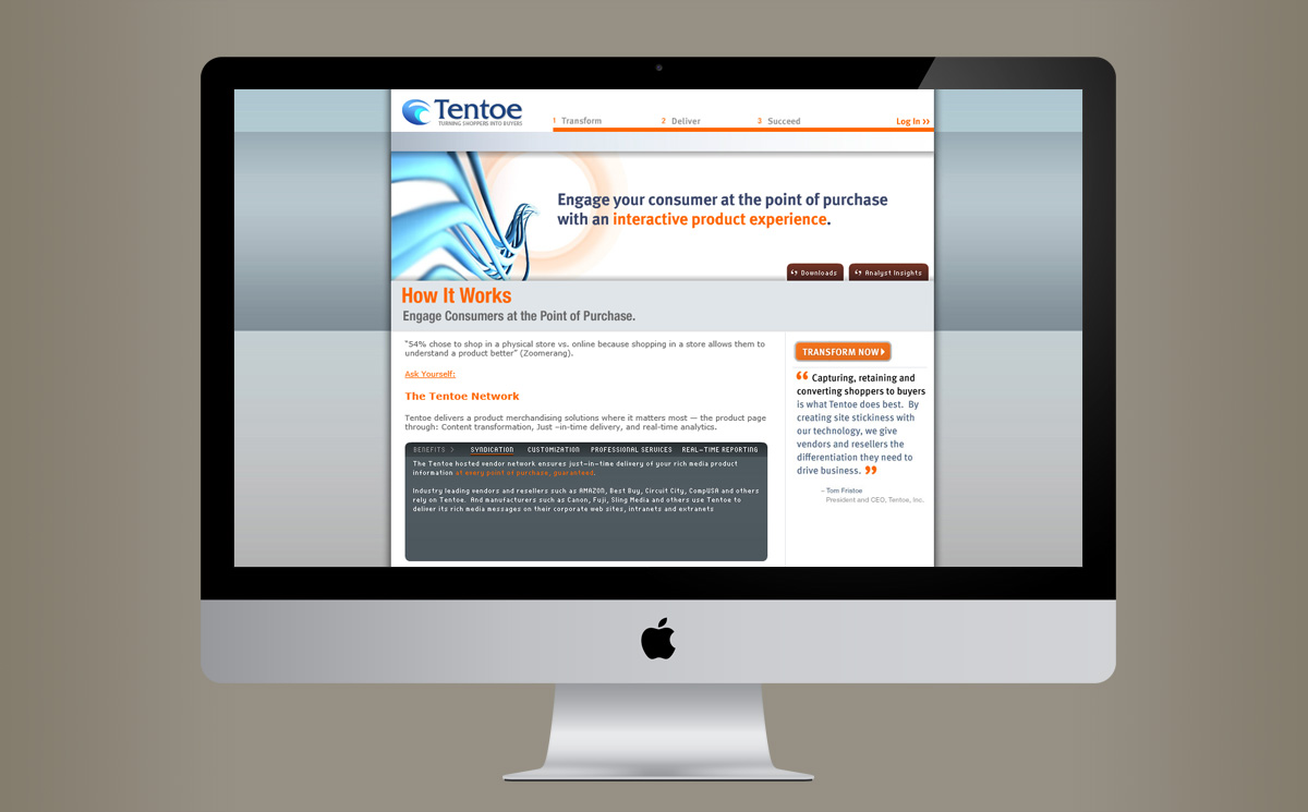 second screenshot of the product page of the website of the Tentoe company