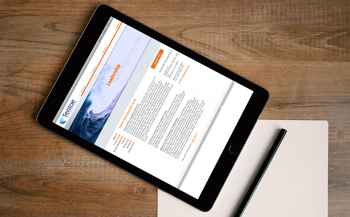 third screenshot of the product page of the website of the Tentoe company