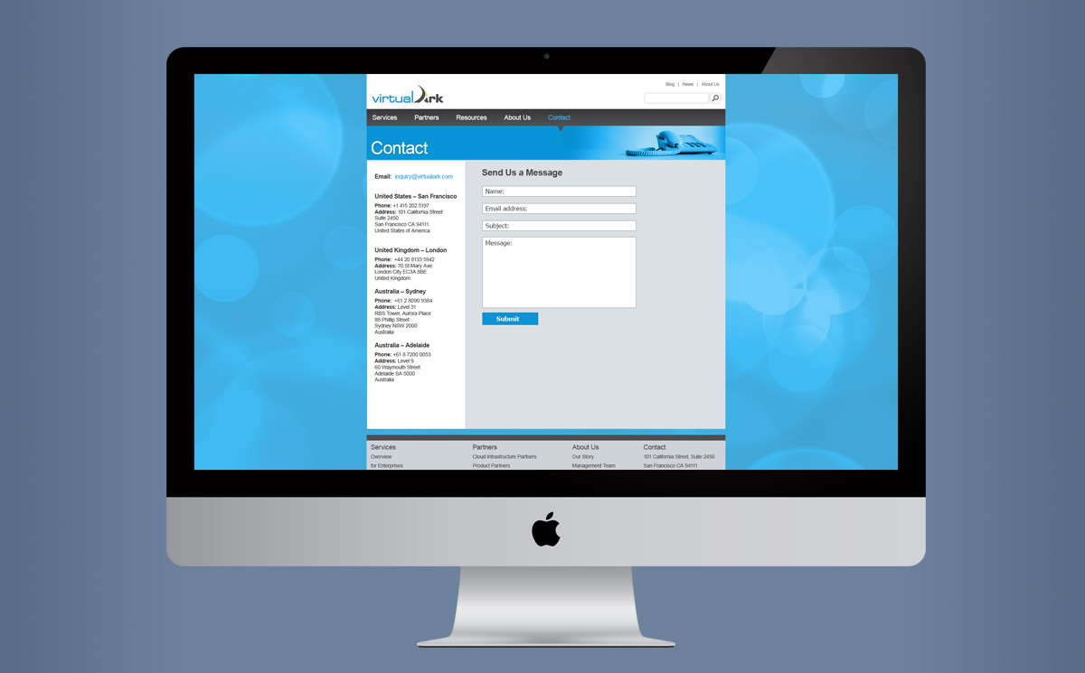 first screenshot of the homepage of the Virtual Ark company