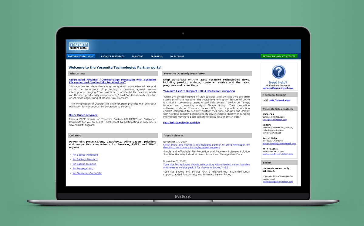 screenshot of the homepage of Yosemithe Technologies company